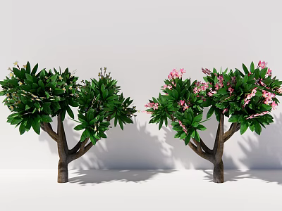 Lush Arbor Outdoor Landscape With Green Foliage And Pink Flowers 3d model