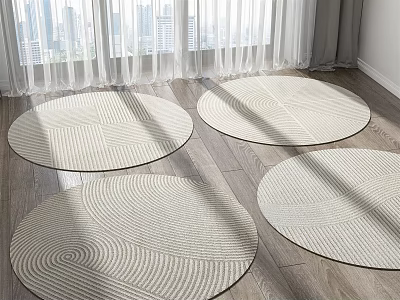 Elegant Round Rugs with Woven Texture on Wooden Floor Basked in Sunlight by Window 3d model