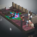 Cartoon Cafe Interior With Tables Chairs Colorful Floor Lights Characters And Decorative Counter