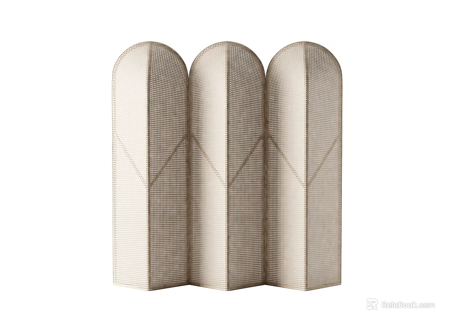 Modern Three Panel Room Divider With Woven Texture And Arch Top Design 3d model 