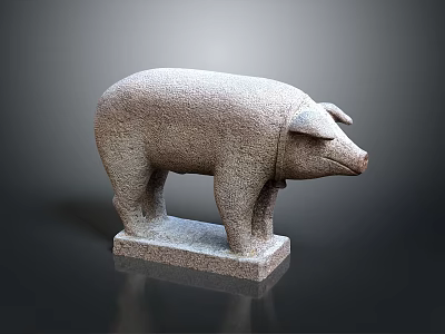 Stone Pig Statue With Square Base Standing Posture And Detailed Texture 3d model