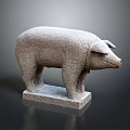 Stone Pig Statue With Square Base Standing Posture And Detailed Texture