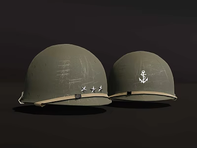 Two Green Commercial Equipment Helmets With Anchor Symbol And Star Design Details 3d model
