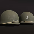 Two Green Commercial Equipment Helmets With Anchor Symbol And Star Design Details