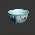 Decorative Tableware Set With White Bowl Blue Rim And Colorful Rooster Plant Patterns