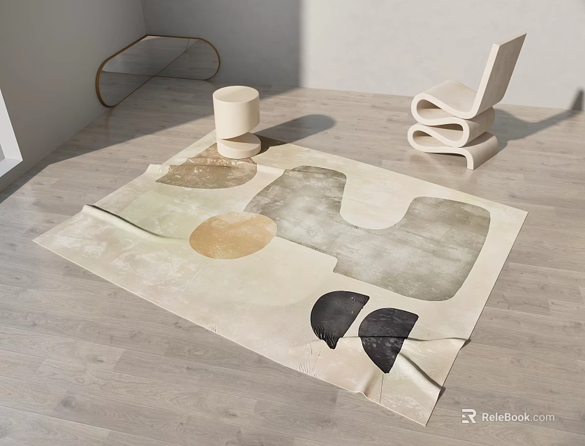 Modern Square Area Rug With Abstract Patterns In Neutral Beige Brown Gray Tones 3d model