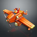 Cute Orange Cartoon Airplane With Small Animal Character And Propeller Wings