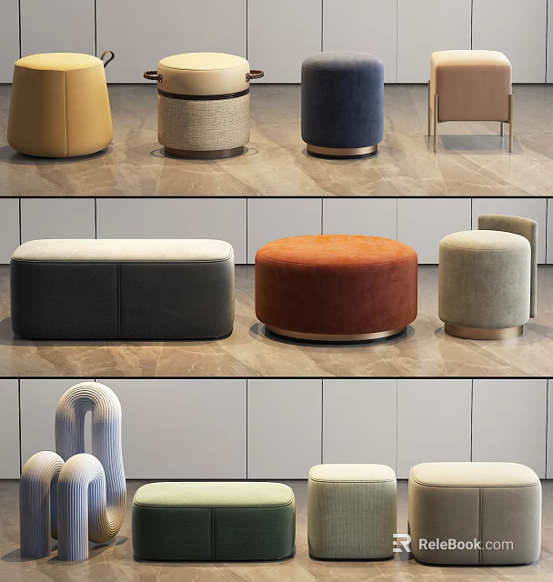 Modern Upholstered Sofa Stools In Various Colors And Stylish Designs For Home Decor 3d model 