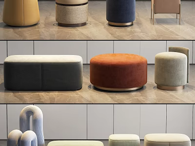 Modern Upholstered Sofa Stools In Various Colors And Stylish Designs For Home Decor 3d model