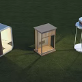 Three Decorative Small Garden Structures With Different Designs On Green Grass 3d model