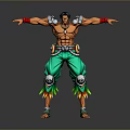 Muscular Man With Green Pants Metal Armor And Red Wristbands Arms Outstretched