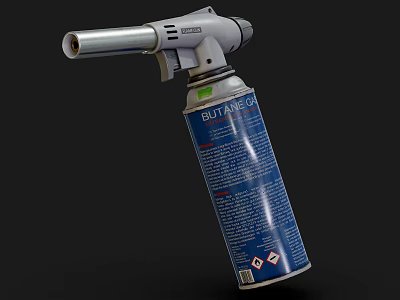 Industrial Butane Torch With Blue Gas Cylinder And Metal Ignition Nozzle 3d model