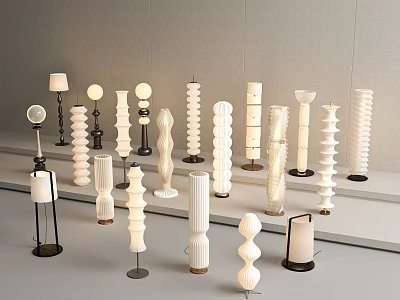 Stylish Modern Floor Lamps With Spiral Cylindrical Designs And Black White Bases 3d model