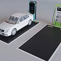 Electric Vehicle Charging Station With White Car Charging On Blue And Green Units