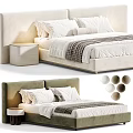 Modern Double Bed With White Bedding Pillows Upholstered Headboard Nightstand And Color Options