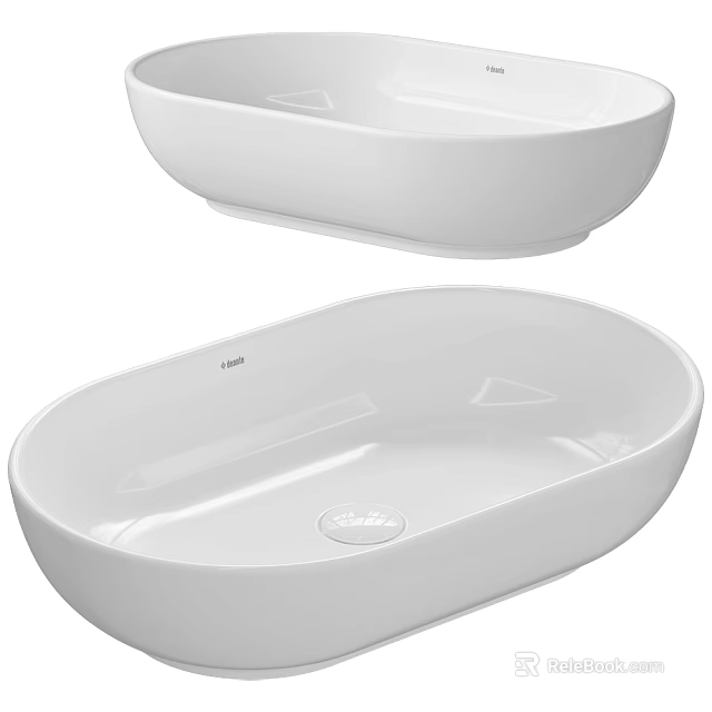 Stylish Modern White Oval Shaped Washbasins With Smooth Ceramic Surface Design 3d model