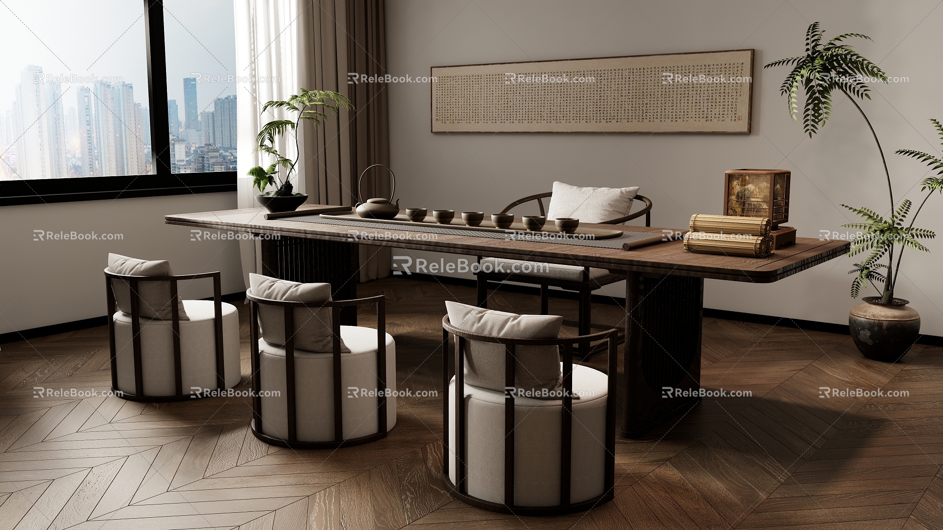 New Chinese Zen Tea Table and Chair Combination 3d model