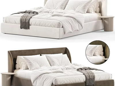 Modern Stylish Upholstered Double Bed With Cozy Bedding And Integrated Side Nightstand For Bedroom Decoration 3d model