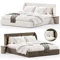 Modern Stylish Upholstered Double Bed With Cozy Bedding And Integrated Side Nightstand For Bedroom Decoration