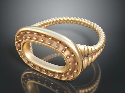 Gold Ring With Braided Band Oval Hollow Design And Dotted Details 3d model