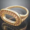 Gold Ring With Braided Band Oval Hollow Design And Dotted Details