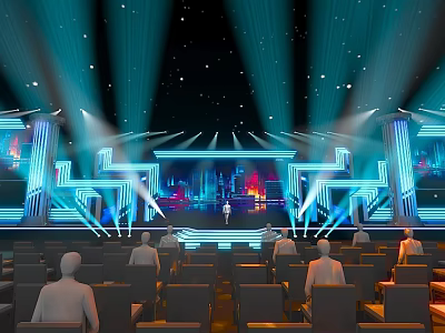 Contemporary Stage Design With Blue Lighting And Audience Seats For Live Performance 3d model