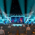 Contemporary Stage Design With Blue Lighting And Audience Seats For Live Performance