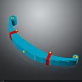 Automotive Blue Curved Component With Red Straps And Yellow Dots