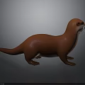 Realistic Red Otter 3D Model Rendered On Gray Background With Detailed Fur