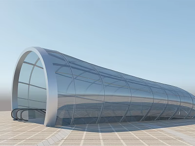 Modern Curved Glass Station Structure With Transparent Roof And Metal Frame Design 3d model