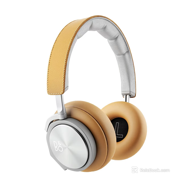 Premium Over Ear Headphones with Leather Headband Gold Silver Design B&O Logo High Quality Audio 3d model 