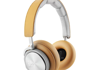 Premium Over Ear Headphones with Leather Headband Gold Silver Design B&O Logo High Quality Audio 3d model