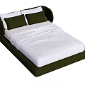 Modern Double Bed With Green Upholstered Frame White Sheets And Pillows