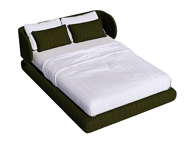 Modern Double Bed With Green Upholstered Frame White Sheets And Pillows 3d model