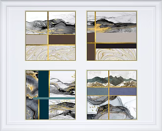 Modern Abstract Painting Hanging Painting Abstract Art Combination Painting 3d model