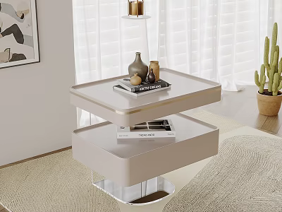 Modern Minimalist Bedside Table With Two Tiers Vase Books And Decorative Items 3d model