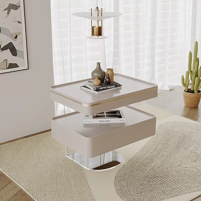 Modern Minimalist Bedside Table With Two Tiers Vase Books And Decorative Items 3d model