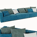 Blue Three Seater Sofa With Multiple Colored Cushions And Velvet Upholstery 3d model