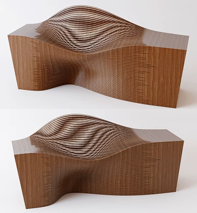 Wooden Outdoor Chair With Curved Design And Laser Cut Perforated Patterns 3d model