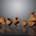 Five Orange Clay Pots With Textured Surface And Handles For Decorative 3d model