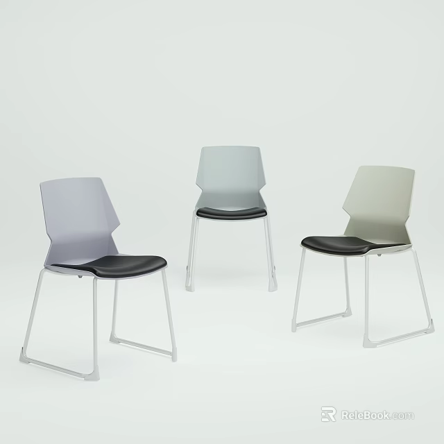 Modern Single Chair With Light Gray Blue Beige Colors Black Seat And Metal Legs Design 3d model 