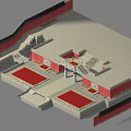 Ancient Architecture 3D Model Featuring Red Walls Square Courtyard and Stone Steps 3d model