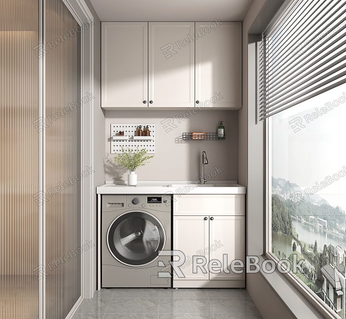 Modern Balcony Cabinet Cream Balcony Cabinet Washing Machine Cabinet model