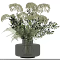 Transparent Glass Vase With White Flowers Green Leaves And Ferns Decorative Arrangement