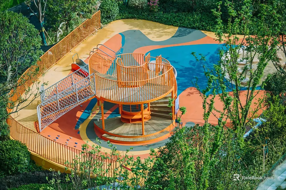 Colorful Outdoor Children's Play Area With Climbing Structure Slide And Green Surroundings 3d model 