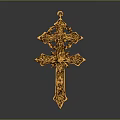 Intricate Gold Cross Pendant With Detailed Ornate Carvings And Religious Design