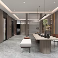 Contemporary Modern Basement Interior Design With Wooden Shelves Long Table Bench And Skylight