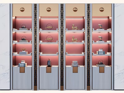 Modern Decorative Cabinets With Pink And White Shelves And Built In Lighting 3d model