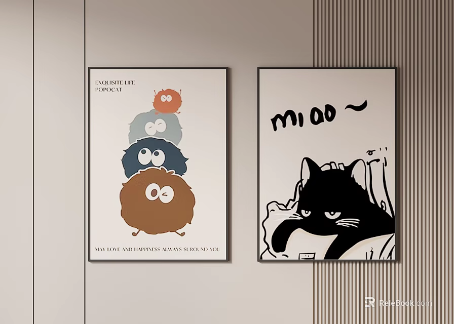 Abstract Paintings With Colorful Shapes And Black Cat 3d model 