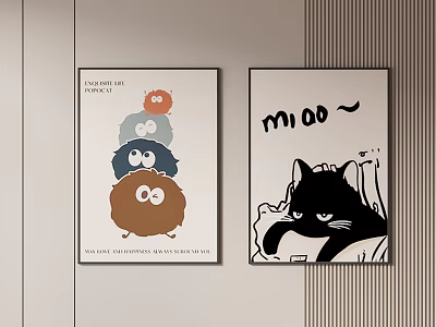 Abstract Paintings With Colorful Shapes And Black Cat 3d model